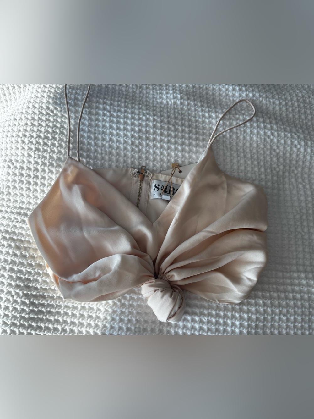Sabo Skirt Satin Knot Crop Top in Blush Cream